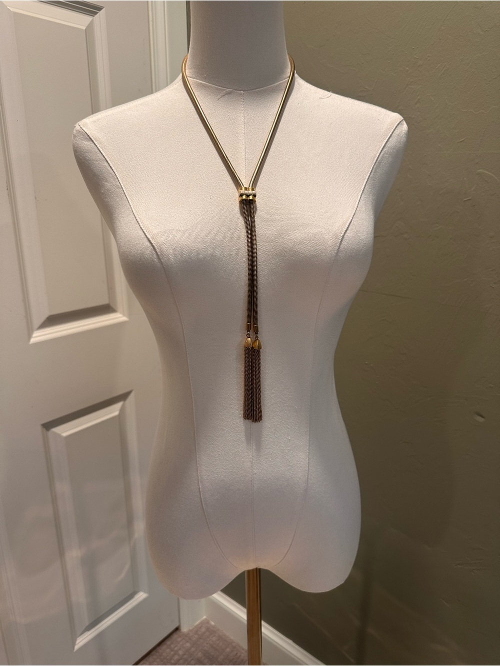 Stella & Dot Gold and Brown Double Tassel Lariat Necklace